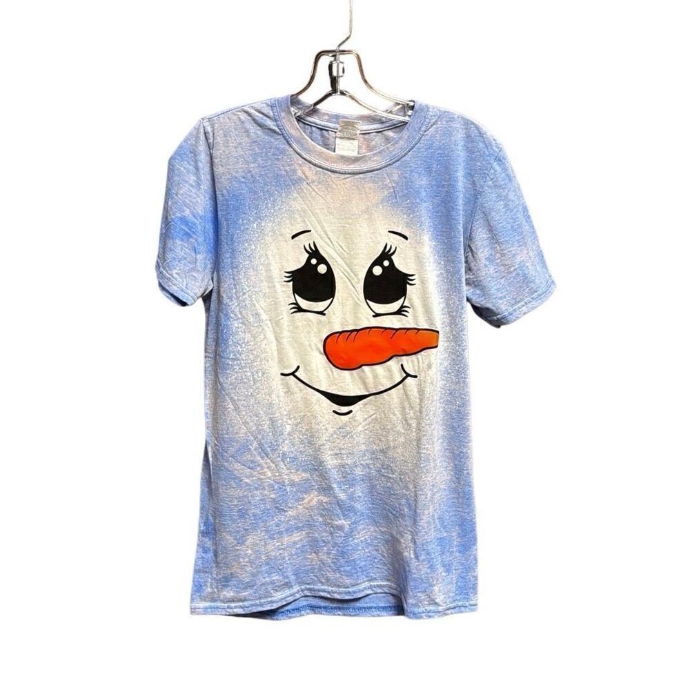 Blue Bleached Snowman Gildan Short Sleeve Tshirt Size Small NEW
